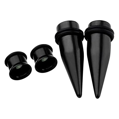 PiercingJ 4pcs Stainless Steel 12G-00G Black Tapers Stretcher + Ear Single-flared Tunnel Gauge Ear Stretching Kit Cover