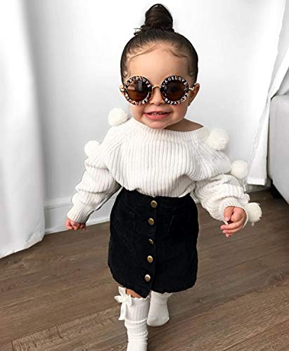 Baby Girl Winter Spring Clothes For Toddler Kids Knitted Sweater Shirt Top + Button Skirt Dress Warm Outfits Set (White Top + Black Skirt Set, 1-2 Years) #TOP1