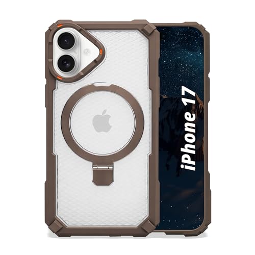 Image of AIBEX Transparent Back Cover Compatible for iPhone 17| Mag-Saf Magnetic Ring Kickstand | Shockproof Dual Layer Military Grade Drop Protection Armor Case| Wireless Charging Support - Brown