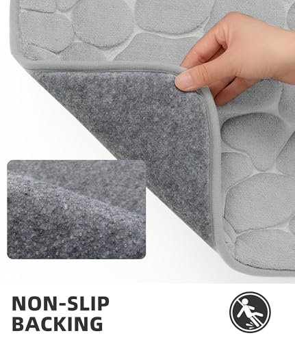 Image of YIHOUSE Memory Foam Bath Mat Cobblestone Bathroom Rugs Super Water Absorbent Bath Mats for Bathroom Machine Washable Bath Rugs(17x24,Light Gray)