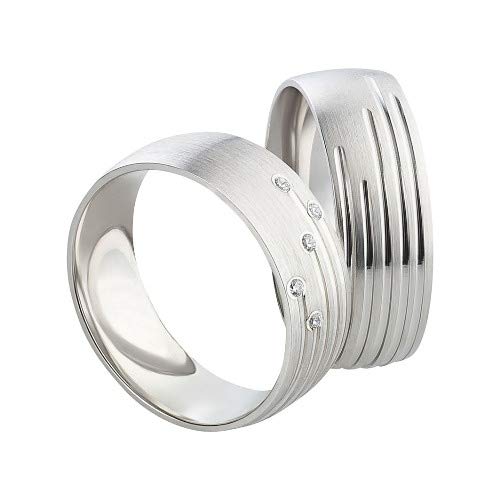 Schmuck DepotPair of Wedding Rings Partner Rings Engagement Rings Silver 925 with Zirconia + Engraving Proposal Rings, Silver