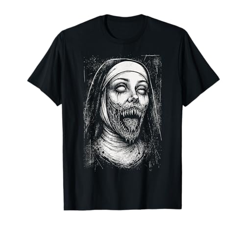 Horror Creepy Nun Demon Unholy Evil Occult Alt Scary Goth T-Shirt
