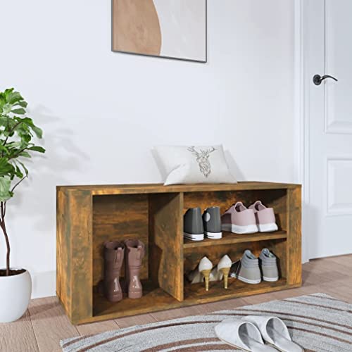 Zapatero de roble ahumado de 100x35x45 cm como banco de madera estable para pasillo 3