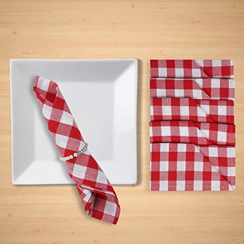 Dinner Napkins, Everyday Use, Premium Quality,100% Cotton Buffalo Plaid, Set Of 12, Size 20X20 Inch, Oversized Cloth Napkins With Mitered Corners, Ultra Soft, Durable Hotel Quality Red & White #TOP6