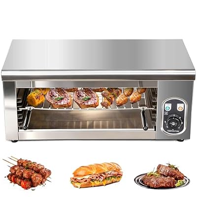 Salamander Broiler, 1600W Commercial Electric Cheese Melter, Steak Broiler with Adjustable Temp Control (122°F-572°F), Wall Mount or Countertop, Stainless Steel Raclette Grill, for Cheese, Steaks