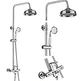 JUNSHENG Juego de ducha, chorro de lluvia y alcachofa sistema ducha regulable en altura, cromado