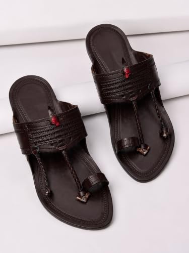 Image of Men's Luxury Handcrafted Genuine Leather Kolhapuri Slippers -B- E43 BROWN