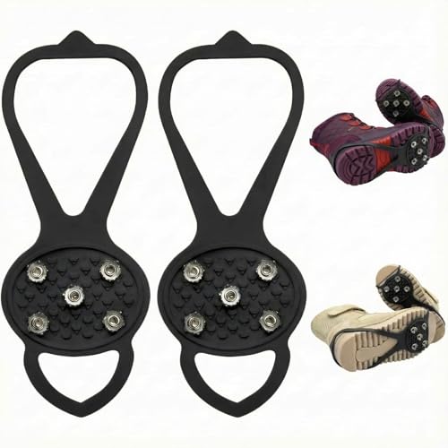 1 Pair Kids Ice Cleats & Shoe Grips, 5-Spike Anti-Slip Traction for Snow & Ice, Universal Fit Crampons & Microspikes for Children's Boots, Sneakers