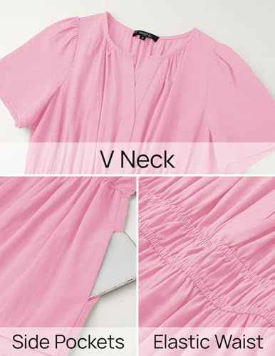 Image of ZESICA Women's Summer Casual Short Sleeve Midi Dresses 2026 V Neck Elastic Waist Tiered Flowy Boho Dress with Pocket