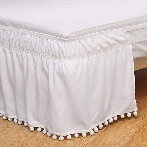 Tour de lit Sxspace - Pour hôtel - Avec poussière élastique - Facile à installer - Résistant à la lumière - Blanc - 153 cm x 203 cm Cover