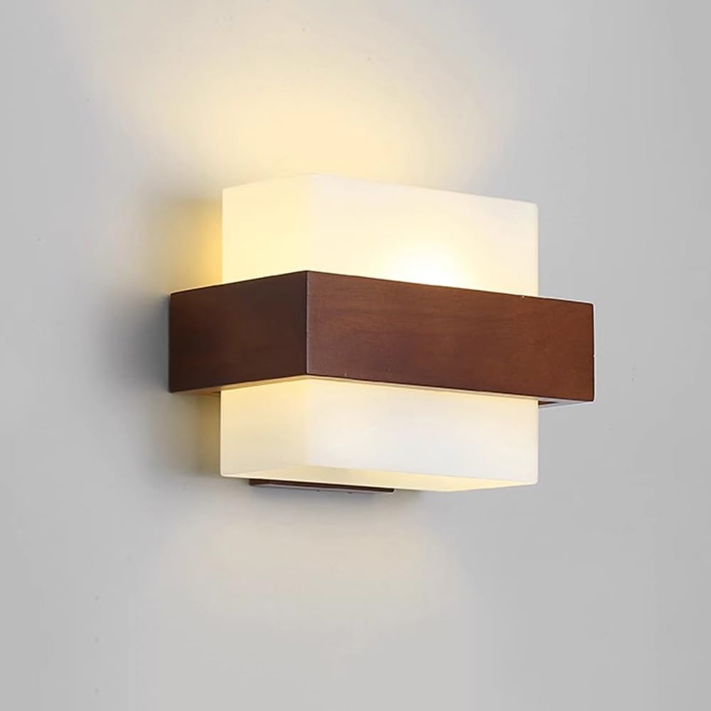 Indoor Wall Mount Hallway Light Fixture Mid-Century Modern Milk Glass Wall Sconce Up Down Wall Sconce Bedroom Farmhouse Wall Light Rustic Wall Lamp for Bedroom Living Room Corridor Entrance