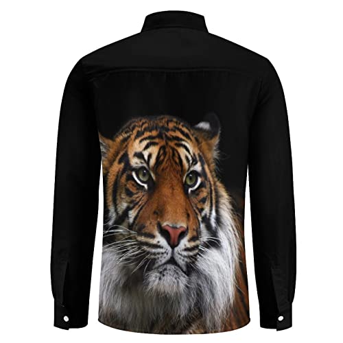 Tiger Men's Shirt Regular Fit Casual Tops Button Down Long-Sleeve with Pocket4