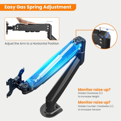 Image of Dyazo Monitor Arm Desk Mount for 13-32 inch Screens | Gas Spring Height Adjustable Monitor Stand | VESA 75x75 & 100x100mm | Motion Tilt, Swivel & 360 Rotation | C-Clamp & Grommet Base Supports Upto 10kg