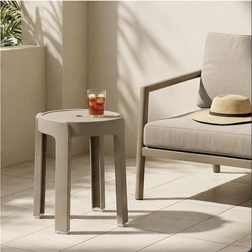 Image of The Artment Khaki Set of 6 Tivo Plastic Stool Modern Stackable Multipurpose with Anti-Slip Base | Lightweight Waterproof PP Stool for Bathroom, Kitchen, Balcony & Living Room, Home & Office