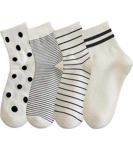 Image of Women's Polka Dot & Striped Crew Cute Ankle Socks Size 5-9