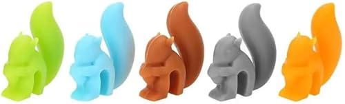 Tustao 5Pcs Cute Squirrel Shape Silicone Tea Bag Holder Cup Tea Accessories, Squirrel Drink Markers Tea Bag Holder for Mug, for Cup Hanging Tool Mug Candy Colors Gift Set,Tea Bag Coasters