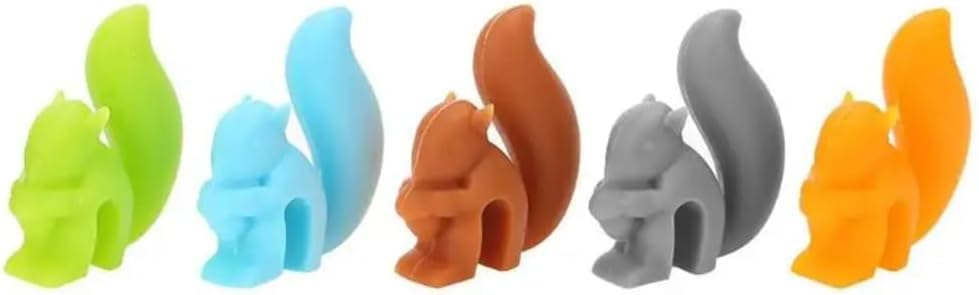 5Pcs Cute Squirrel Shape Silicone Tea Bag Holder Cup Tea Accessories, Squirrel Drink Markers Tea Bag Holder for Mug,Tea Bag Holder for Cup Hanging Tool Mug Candy Colors Gift Set,Tea Bag Coasters