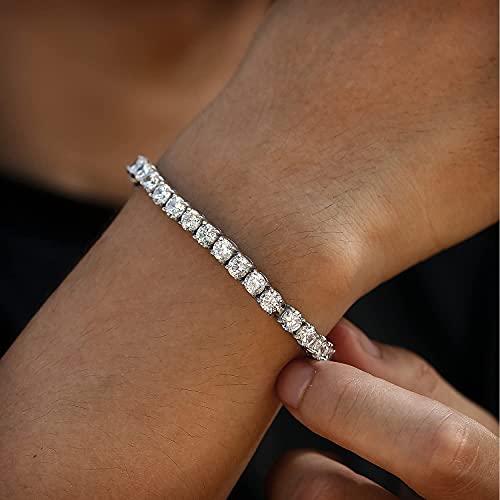 Gold Idea Jewelry Hip Hop 1 Row Iced Out Tennis Chain Stainless Steel 4Mm5Mm Aaa+ Cubic Zirconia Diamond Tennis Necklace & Bracelet For Men Women(8 In, 5Mm), 5Mm White Gold Bracelet #TOP4