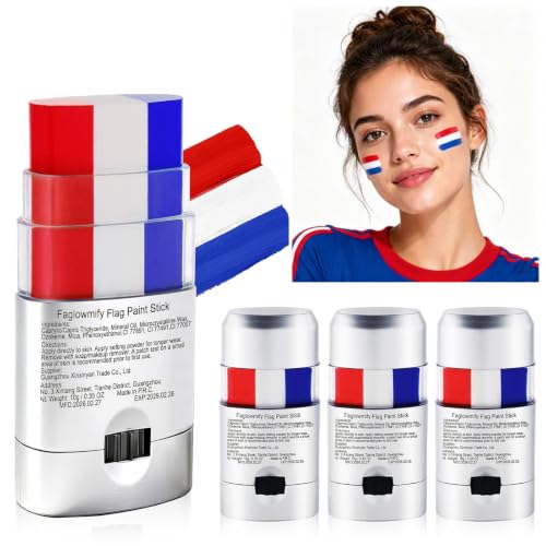 Red White and Blue Eye Black 4Pcs 4th of July USA Flag Patriotic Face Paint America Independence Day Baseball Eye Black Netherlands Croatia France Soccer Fans Makeup for Game Day