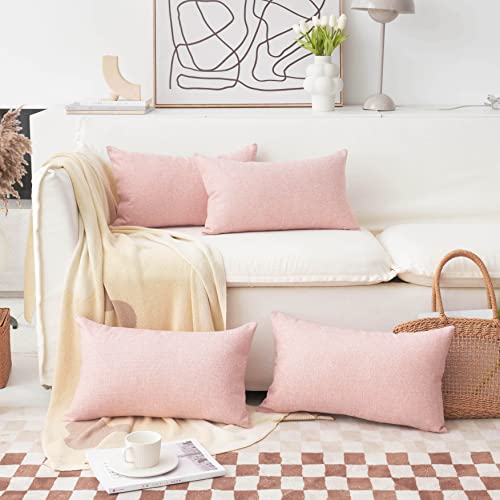 Home Brilliant Linen Pillow Covers 12X20 Oblong Throw Pillowcase Barbie Accent Cushion Cover Lumbar Pillow Covers Set Of 4, 12 X 20 Inches, 30Cm X 50Cm, Baby Pink #TOP6