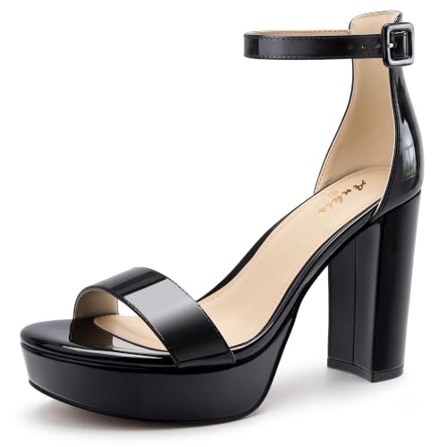 Image of Ankis Chunky Platform Heels 4 Inch Block Heeled Sandals for Women