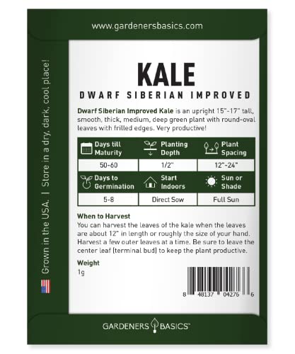 Kale Seeds For Planting, Heirloom, Non-Gmo Vegetable Variety - Great For Indoor, Outdoor, And Hydroponics Gardening By Gardeners Basics (Dwarf Siberian Improved) #TOP1