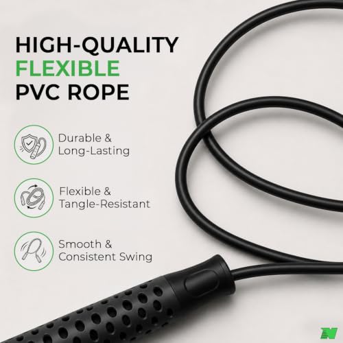 Image of Skipping Rope with Ball Bearing for Men, Women & Kids | 300 cm Jump Rope with Smooth Rotation & Comfortable Grip | 270 cm Effective Rope Length | Fitness, Cardio, Exercise & Workout Rope- Black (Black)