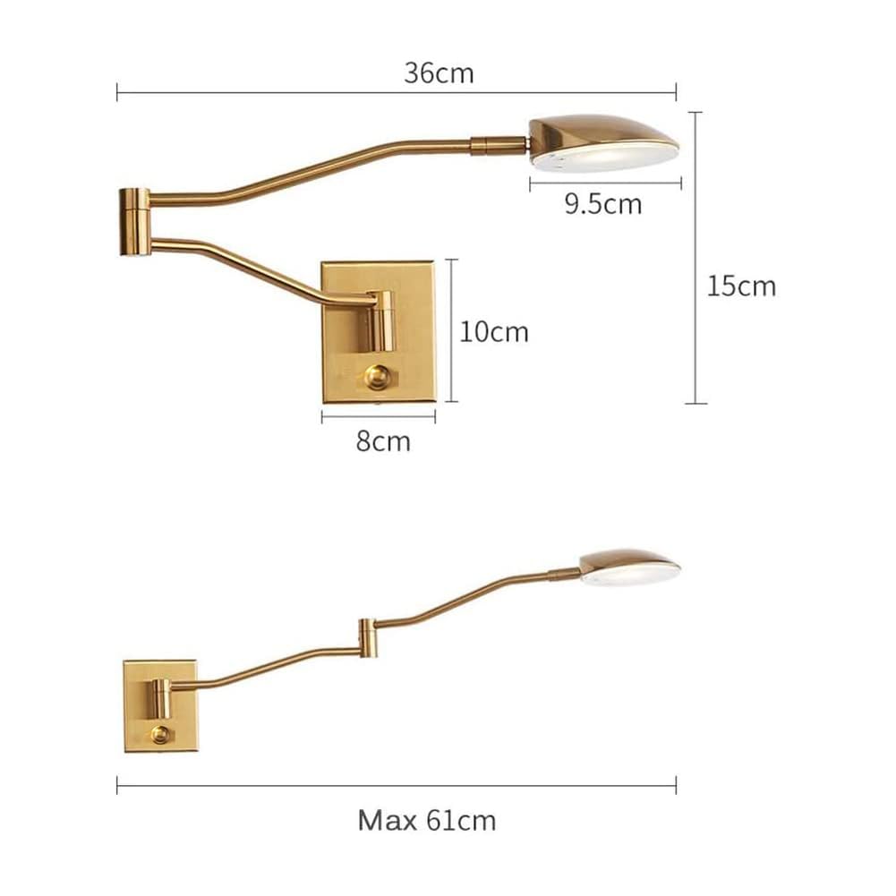 AoLa LED Wandleuchte Verstellbarer Lange Arm mit Schalter und Kabel, 9.5W Dimmbar Nachttischlampe Modern Wandlampe mit Stecker, Metall Wand Leselampe für Schlafzimmer Study, 4000K Warmweiß,Schwarz