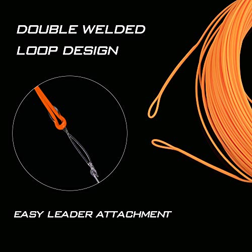 Goture Fly Line Fishing Line Weight Forward Floating Fly Line Double Micro Welded Loops Freshwater Saltwater Beginner Expert General Wf2 3 4 5 6 7 8 9 10Wt Olive Orange Yellow Moss Green(Orange, Wf2F) #TOP1