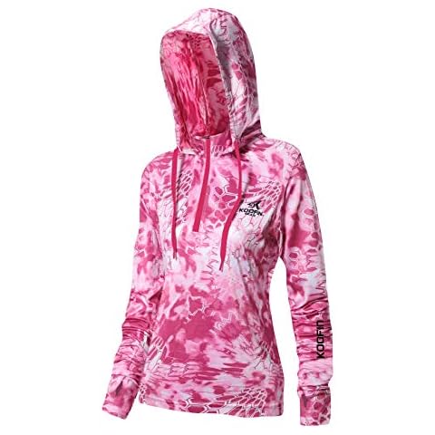 KOOFIN GEAR Women's Performance Fishing Hoodie Long Sleeve UPF50 Tops Half-Zip Thumb Hole Workout Sunshirt Drawcords;Pink;X-Small Cover