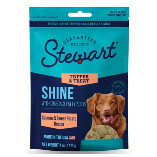 Stewart Freeze Dried Dog Food Topper, Shine, Salmon and Sweet Potato Recipe, 4 Ounce Pouch, Omega-3 for a Healthy Coat