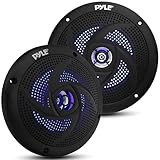 【Pyle 埋め込み型 完全防水 車用 2WAY・フルレンジスピーカー ダブルコーン マリンスピーカー 5.25インチ 丸型】最大出力180W 定格出力 90W 周波数応答: 80 hz - 18KHz ４オーム薄型スリムデザイン 青のLEDライト内蔵 直径13.3cm 付属の配線で簡単に設置可能 壁 天井 埋込型 1年間メーカー保証付き ペア- PLMRS53BL
