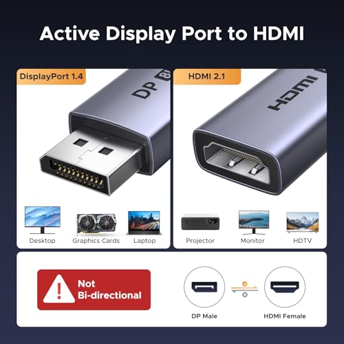 Image of UGREEN 8K@60Hz Active Display Port to HDMI Adapter 0.2M, Unidirectional DP 1.4 PC to HDMI 2.1 Screen Male to Female Cable, 4K@240Hz /2K@240Hz for Desktop, Projector Compatible with AMD, NVIDIA