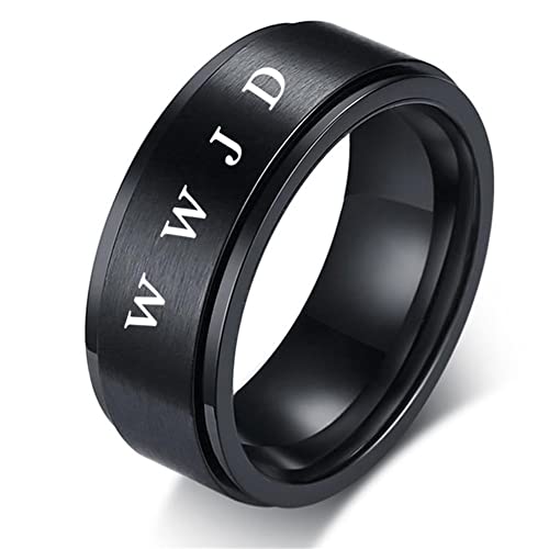 ForeverWill Edelstahl Christus WWJD Spinner Ring, What Would Jesus Do Meditation Drehbar Angst Betonen Entlastender Finger Ring für Christliche Frauen, Männer, Schwarz, Größe 11 Cover