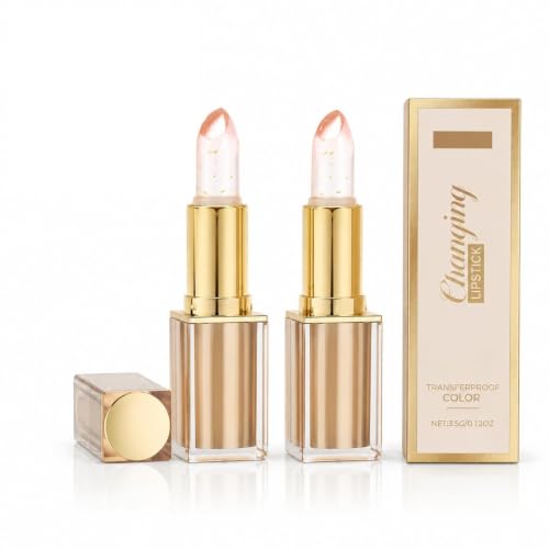 Image of 2Pcs Colour Changing Lipstick, PH Adjusting Clear Lip Stick with Gold Foil, Long Lasting Moisturizing Lip Balm, Waterproof Hydrating Lip Tint for Women, Glossy Shine