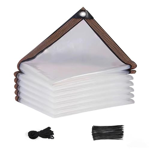 CHUANFU 2 x 3 m Bâche Transparente Exterieur avec Oeillets, Bâche de Serre avec Corde 5 m et 25...