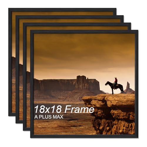 A PLUS MAX 18x18 Picture Frame Set of 4 Black Light Weight Wall Mount