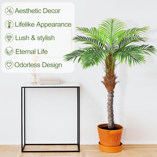Image of 5ft Artificial Phoenix Palm Tree for Outdoor Indoor Decor, Faux Coconut Silk Palm Tree Tropical Fake Tree Plant for Outside Patio Indoor Home Office Bathroom Pool Coastal Decor (Set of 2)