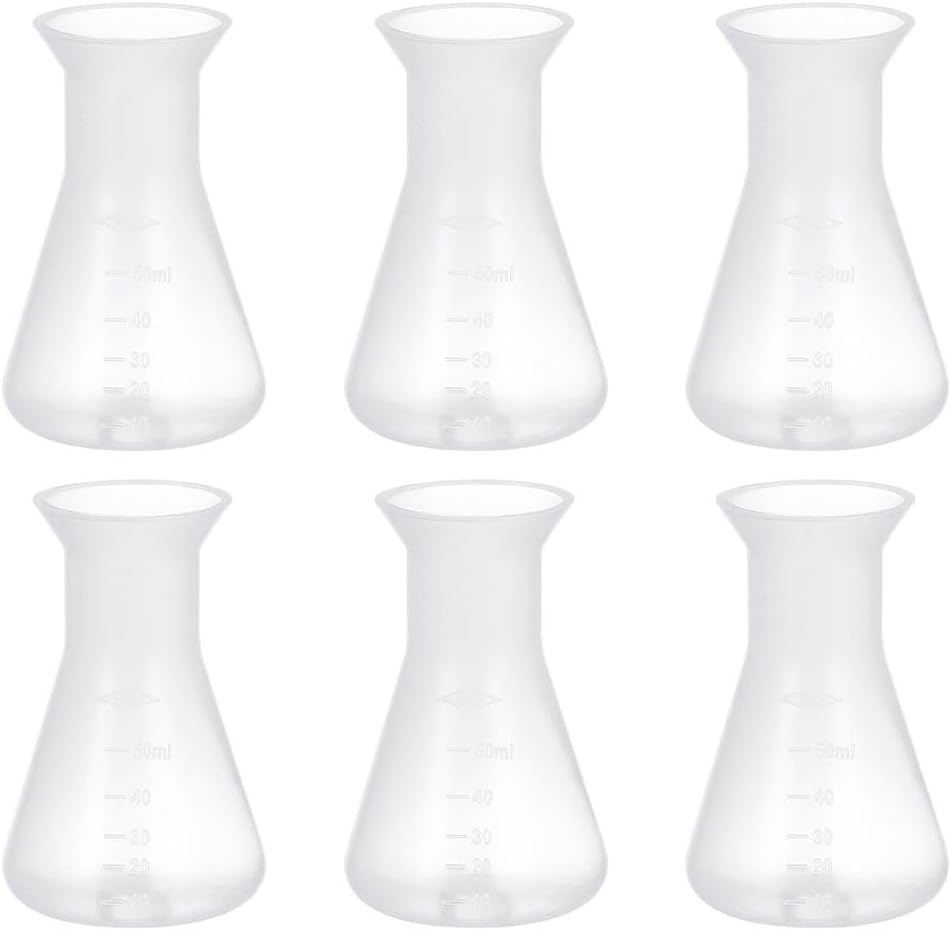 6pcs 50ml Plastic Erlenmeyer Flask Laboratory Experiment Conical Flask School Educational Learning Science Equipment