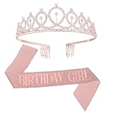Color magnífico y elegante diseñador: elegante faja de cumpleaños de oro rosa con letras rosadas "Birthday Queen" y "Birthday Girl", que hacen que el color sea llamativo. Las mujeres y las niñas llamarán la atención y atraerán mucha atención en la fiesta de cumpleaños.