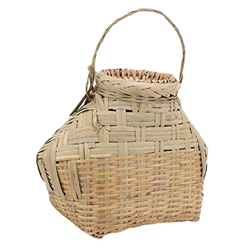 SUPVOX Portable Fishing Basket with Lid Sturdy Woven Container for Fish Shrimp Crab Versatile Fishing Companion for Camping Picnics and