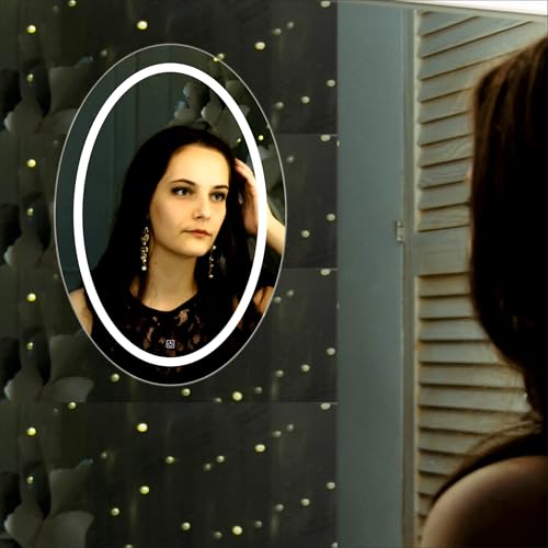 Image of Creative Arts n Frames LED Wall Mount HD Mirror with 3 Color Light Tone for Home Wall Living Room Bedroom Bathroom Hotel Decor Items (12x18 inch Oval)