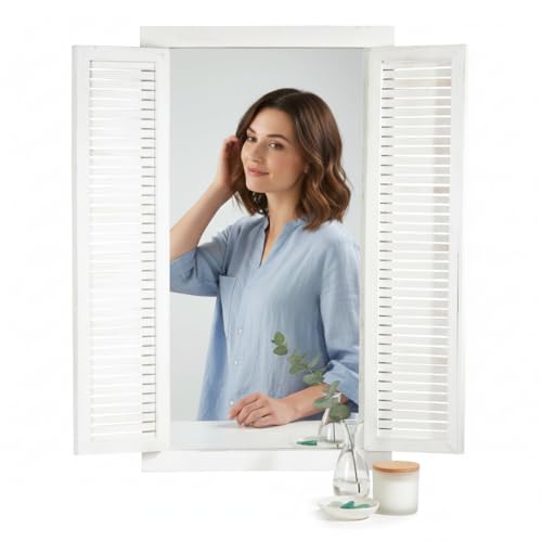 Espejo con persianas en blanco de madera Shabby Chic