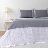 Casa da Laura - Edredón Vichy Gris - 100% Algodón - - 280 x 260 cm - - Cuadrado de Vichy - Fabricado Portugal