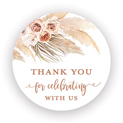2" Round Terracotta Pampas Grass Thank You Favor Stickers - Set Of 40 #TOP16