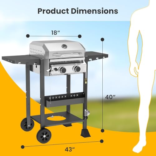 Image of COWSAR 2-Burner Propane BBQ Grill 16000 BTU Stainless Steel Gas Grill