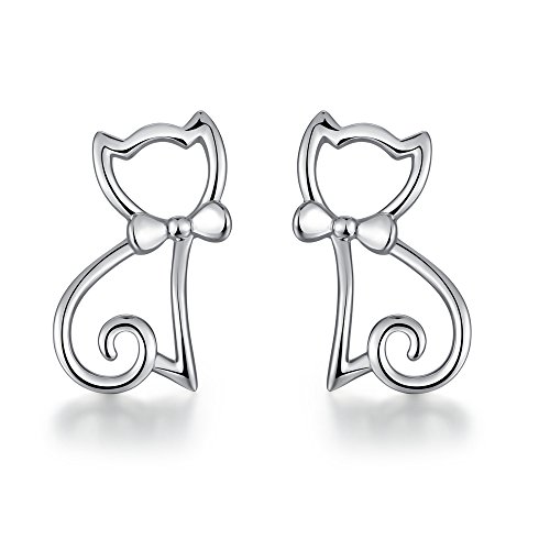 Buy Cat Stud Earrings Hollow Out Cat Earrings,Naughty Cute Silver Cat