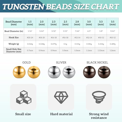 Skylety 120 Pieces Fly Tying Beads with a Plastic Box Tungsten Beads Round Ball Weights Head Ball Fly Tying Materials(2.5mm,Black, Gold, Silver) by Skylety - Image 2