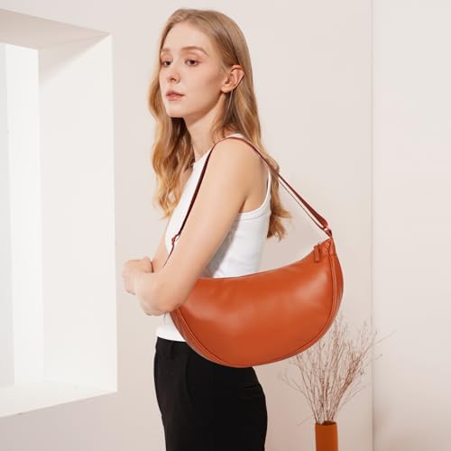Image of Women Half Round Crescent Bag for Women PU Leather Puffer Shoulder Bag Large Dumpling Bag Hobo Sling Bag, Black