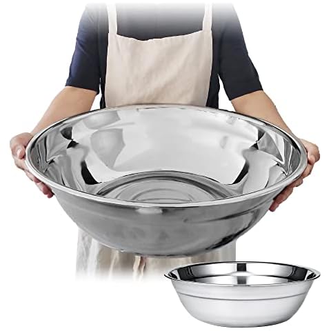 Oversized All-Purpose Stainless Steel Bowl for Home & Commercial, 16 Qt, 15 L, Made in Korea, Premium Stainless Steel, No Dulling & Rusting, For Prepping, Baking, Mixing, Marinating & Brining Kimchi Cover